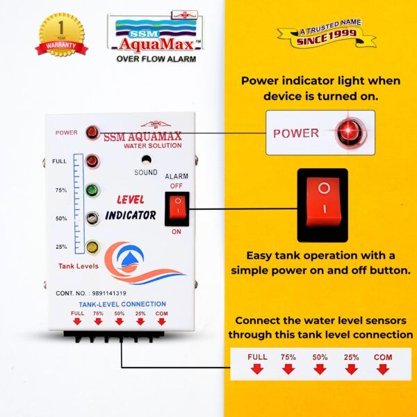 SSM Aquamax ® Water Tank Level Indicator & Alarm | 4 Level Indicator | 5 Stainless Steel Sensors | 1 Year Warranty - Image 4