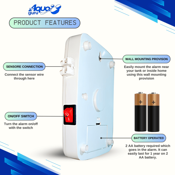 Aqua Guru® Water Tank Overflow Alarm with 15 Meter Wire, Sensor and 2 AA Battery Included, Human Voice in Hindi and English - Image 4