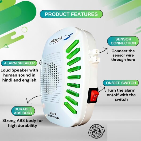 Aqua Guru® Water Tank Alarm Bell Overflow Protection - Battery Operated - 15 Meter Wire, Sensors & 2 AA Battery Included - Image 2